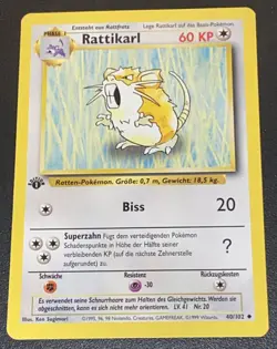 Raticate Rattikarl 40/102 German 1st Edition Base Set Pokemon Card NM Near Mint - Image 1