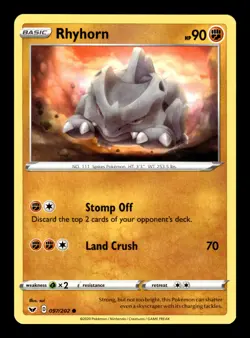 Pokemon TCG: Sword & Shield Base Set Trading Card - Rhyhorn - 097/202 - Image 1