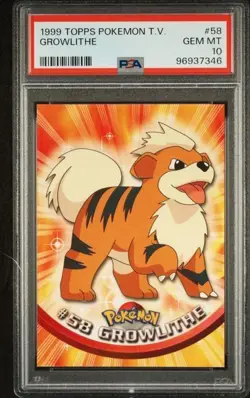 1999 Topps Pokemon TV Growlithe #58 PSA 10 Gem Mint - Image 1
