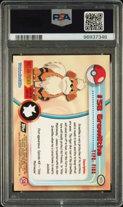 1999 Topps Pokemon TV Growlithe #58 PSA 10 Gem Mint - Image 2