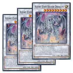 Yugioh - Azure-Eyes Silver Dragon x 3 - Unlimited Misprint NM - Plus Free Holo - Image 1