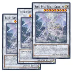 Yugioh - Blue-Eyes Spirit Dragon x 3 - Unlimited Misprint NM - Plus Free Holo - Image 1
