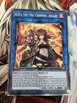 YUGIOH HIITA THE FIRE CHARMER, ABLAZE QUARTER CENTURY SECRET RARE RA04-EN074 NM - Image 1