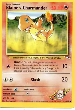 Pokemon Blaine's Charmander Card 61/132 Gym Heroes Series - Image 1