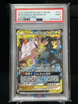 PSA 9 Mint Reshiram & Zekrom GX 157/236 2019 Pokemon Sun & Moon Cosmic Eclipse - Image 1