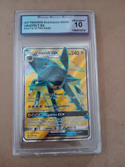2017 Graded GEM 10 Pokemon Card Guardians Rising Vikavolt GX #134 FA Ultra Rare - Image 1
