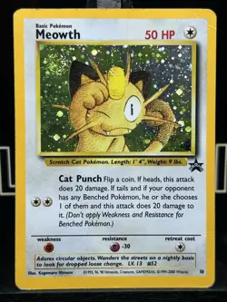 Pokemon Meowth 10 Promo Holo Wizards Black Star Promos Swirl MP - Image 3
