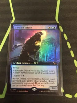 MTG Magic The Gathering Coveted Falcon Foil MKM Rare Ext Art Blue Bird Artifact - Image 1