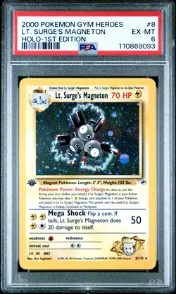 2000 POKEMON GYM HEROES HOLO-1ST ED #8 LT. SURGE'S MAGNETON PSA 6 - Image 1
