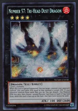 Yugioh Number 57: Tri-Head Dust Dragon NUMH-EN030 Secret Rare Unlimited - LP - Image 1