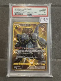PSA 10 Coalossal #198 SWSH Darkness Ablaze Gold Hyper 2020 Graded Pokemon Card - Image 1