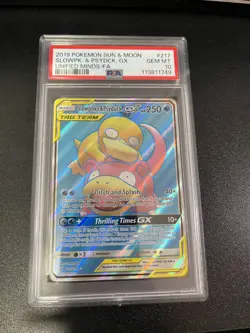 Pokemon Slowpoke & Psyduck GX Unified Minds Full Art #217 PSA 10 Gem Mint - Image 3