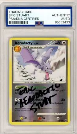PSA Signed Eric Stuart Pokemon TCG Aerodactyl 15/100 Majestic Dawn Reverse Holo - Image 1