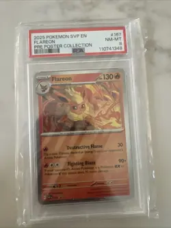 2025 Pokemon SVP EN Flareon # 167 Pre Poster Collection PSA 8 Grade - Image 1