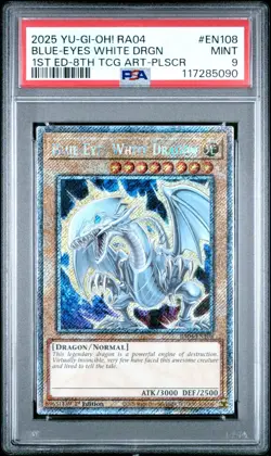 Yugioh Blue-Eyes White Dragon RA04-EN108 1st Platinum Secret Rare PSA 9 MINT - Image 1