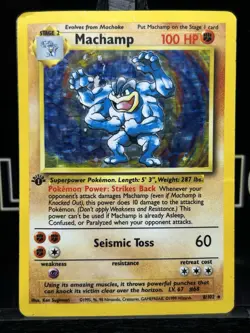 1st Edition Machamp 8/102 Base Set Holo Rare Vintage Pokemon Card MP - Image 3