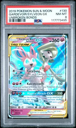 2019 POKEMON SUN & MOON UNBROKEN BONDS #130 GARDEVOIR & SYLVEON GX PSA 8 - Image 1