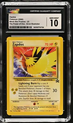 2000 Pokemon Black Star Promos #23 Zapdos CGC 10 Error - Image 1