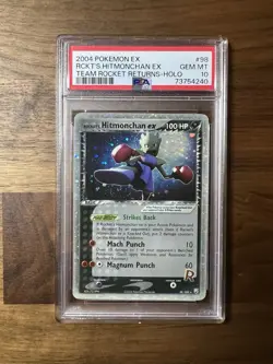 Pokemon Rocket's Hitmonchan ex EX Team Rocket Returns Holo Rare #98 PSA 10 SWIRL - Image 1