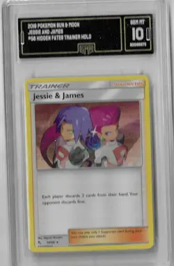 2019 POKEMON SUN & MOON HIDDEN FATES 58 JESSIE & JAMES-HOLO HIDDEN FATES GMA 10 - Image 1