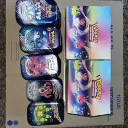 2x Pokemon Paldean Fates 20 EMPTY Mini Tins In Display Box- No Packs 3 Sets + - Image 1