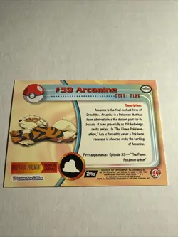 1999 Topps Pokemon Arcanine #59 Holo Foil 1st Print Blue Logo Card TV Animation - Image 2