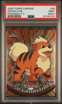 Miscut 2000 Topps Chrome Growlithe #58 Pokemon T.V. PSA 9(MC) Rare - Image 1