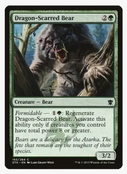 Dragon-Scarred Bear #183 DTK Magic Card in Protective Sleeve - Image 1