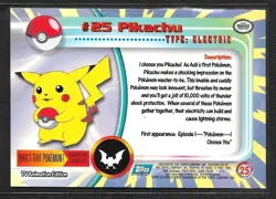Pikachu #25 Pokemon 1999 Topps TV Animation Edition Series 1 Blue Logo - Image 2