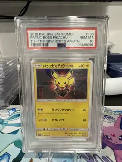 PSA 10 Pokemon Card 2018 Boss Pretend Pikachu Team Flare 196/SM-P Promo Japanese - Image 1