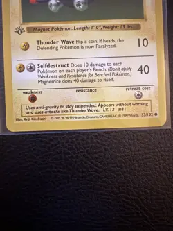 Magnemite 53/102 Base Set 1st Edition Shadowless NM Vintage Pokemon TCG Card - Image 4