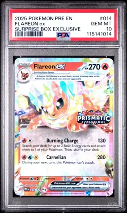 2025 Pokemon Pre En-Prismatic Evolutions #014 Flareon Ex Surprise Box PSA 10 #14 - Image 1