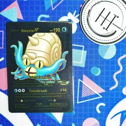 Pokemon Omastar V Black & Gold Foil Holo Textured Fan Art Card Nintendo - Image 1