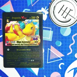 Pokemon Dragonite VStar Black & Gold Foil Holo Textured Fan Art Card Nintendo - Image 1