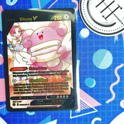 Pokemon Blissey V Black & Gold Foil Holo Textured Fan Art Card Nintendo - Image 1