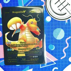 Pokemon Dragonite V Black & Gold Foil Holo Textured Fan Art Card Nintendo - Image 1
