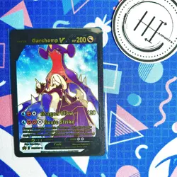 Pokemon Garchomp V Black & Gold Foil Holo Textured Fan Art Card Nintendo - Image 1