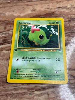Vtg 2001 Pokemon Caterpie Card 1st Edition 53/75 Neo Discovery Heavily Played - Image 3