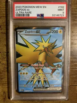 PSA 9 MINT Zapdos Ex Ultra Rare 192/165 Pokemon 151 English Full Art Card - Image 1