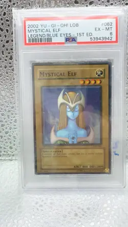 2002 Yugioh Mystical Elf Legend of Blue Eyes 1st Edition Super LOB-062 PSA 6 - Image 1