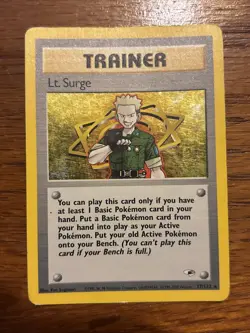 Pokemon TCG Lt. Surge Trainer Holo Card 017/132 Gym Heroes Series - Image 1