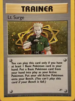 Pokemon TCG Lt. Surge Trainer Holo Card 017/132 Gym Heroes Series - Image 3