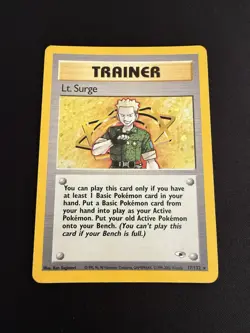 Pokemon TCG Lt. Surge Trainer Holo Card 017/132 Gym Heroes Series - Image 1