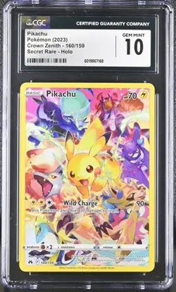 CGC 10 PIKACHU 160 CROWN ZENITH SECRET RARE POKEMON GEM MINT - Image 1