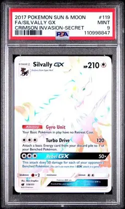PSA 9 SILVALLY GX 119 CRIMSON INVASION SECRET RARE RAINBOW POKEMON MINT - Image 1