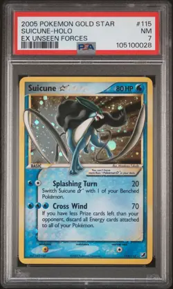 2005 POKEMON EX UNSEEN FORCES GOLD STAR #115 SUICUNE-HOLO PSA 7 - Image 1
