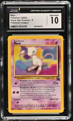 2000 Pokemon Mew Black Star Promo #8 Pokemon League CGC 10 GEM MINT - Image 1