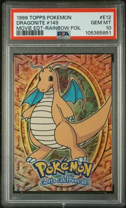 1999 TOPPS POKEMON THE MOVIE EDT RAINBOW FOIL #E12 DRAGONITE #149 PSA 10 - Image 1