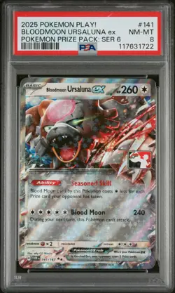 2025 POKEMON PLAY! POKEMON PRIZE PACK: SER 6 #141 BLOODMOON URSALUNA EX PSA 8 - Image 1