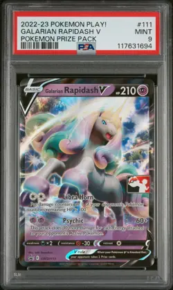 2022-2023 POKEMON PLAY! POKEMON PRIZE PACK #111 GALARIAN RAPIDASH V PSA 9 - Image 1